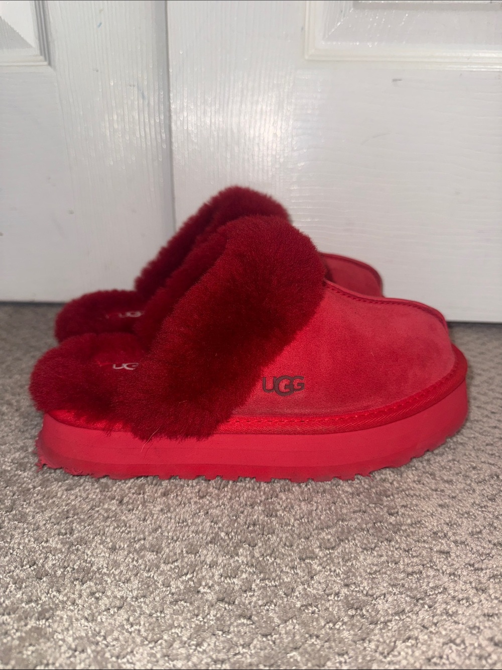 UGG Red Slippers Platform Size 7